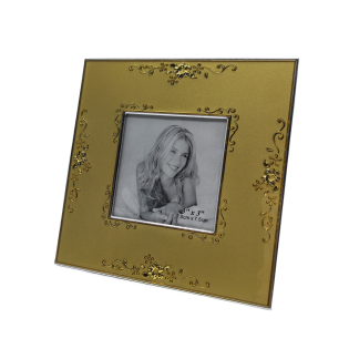 Square Picture Frame With Embossed Gold Flora,Real Glass Photo Frame For Wall And Tabletop Display Family Office