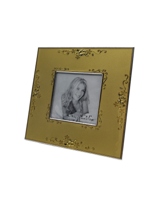 Square Picture Frame With Embossed Gold Flora,Real Glass Photo Frame For Wall And Tabletop Display Family Office