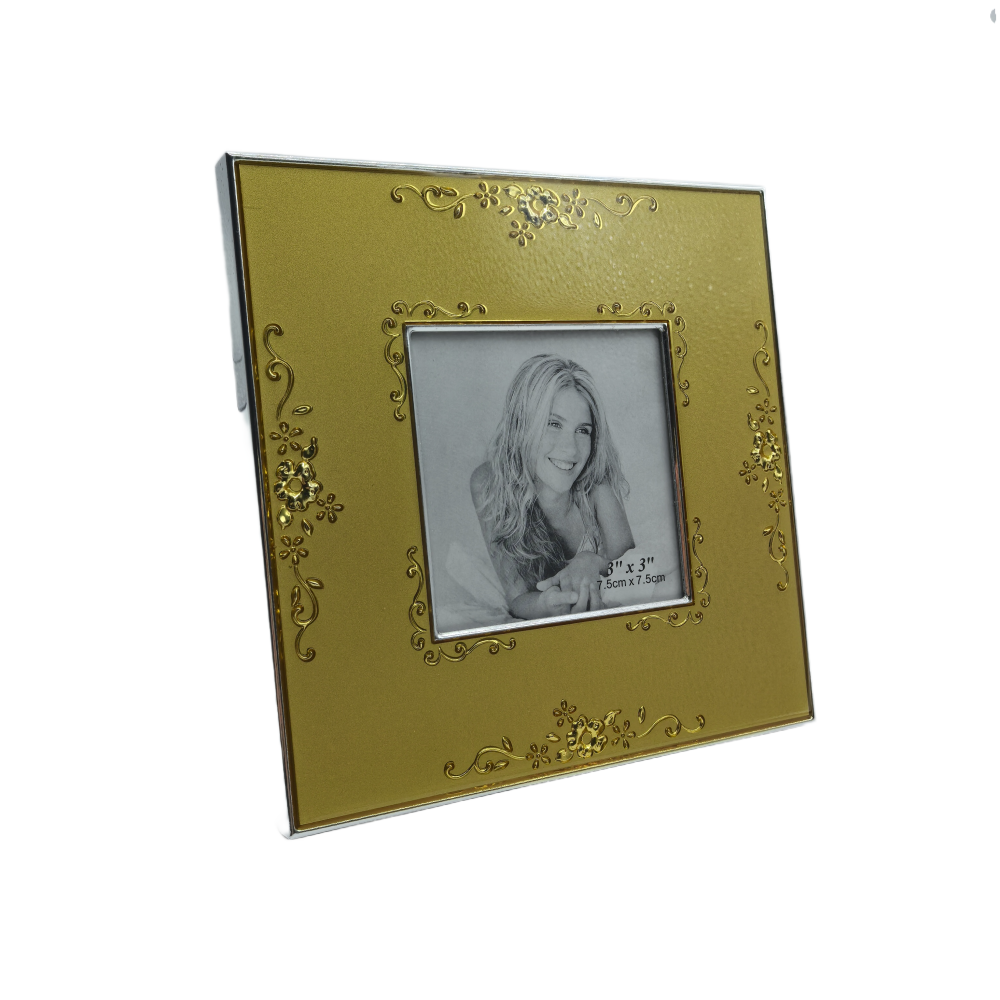 Square Picture Frame With Embossed Gold Flora,Real Glass Photo Frame For Wall And Tabletop Display Family Office