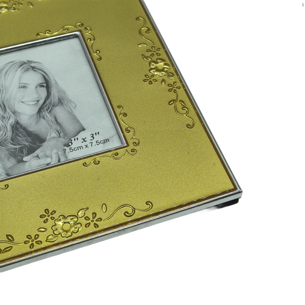 Square Picture Frame With Embossed Gold Flora,Real Glass Photo Frame For Wall And Tabletop Display Family Office