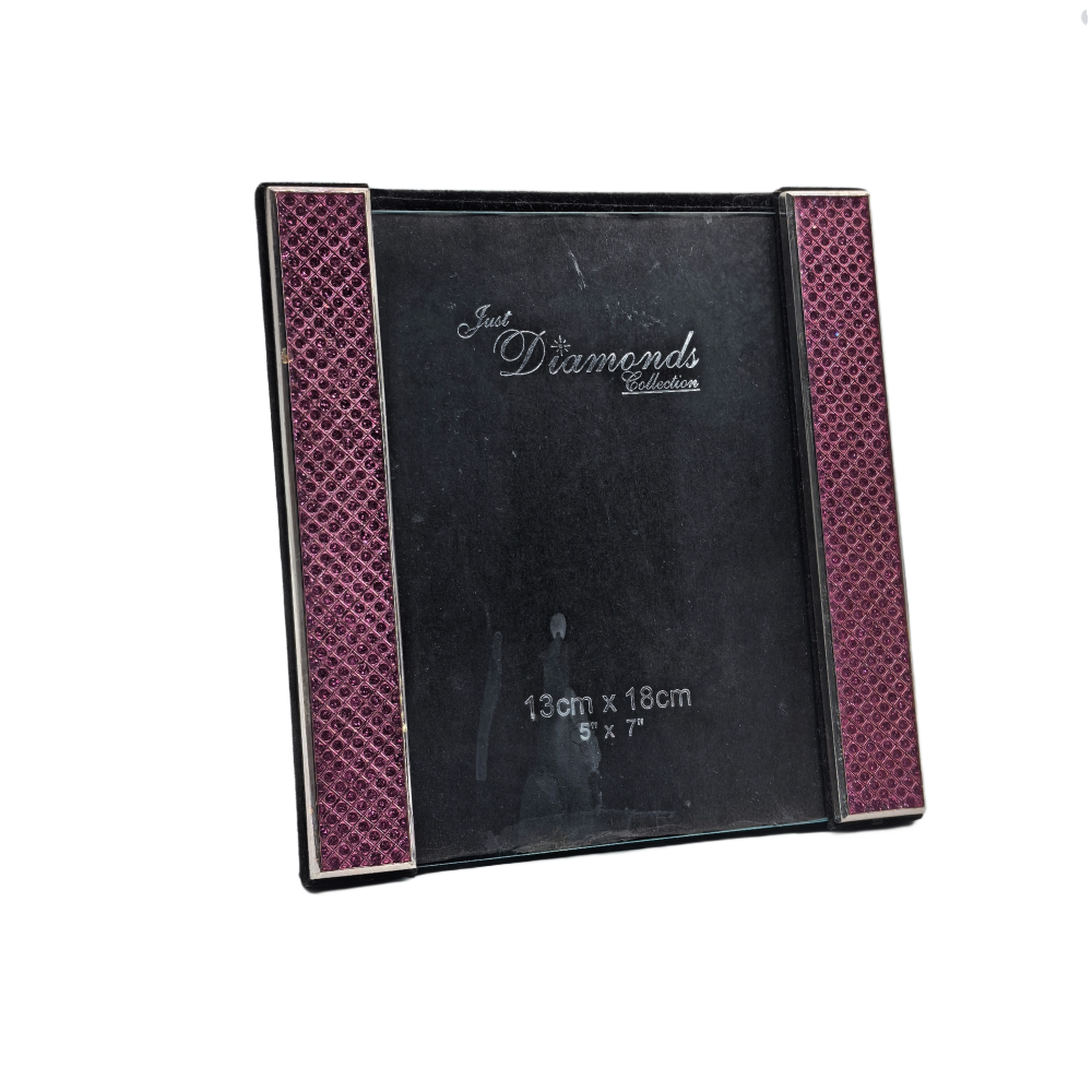 Picture Frame With Purple Rhinestone Edge,Real Glass Photo Frame For Wall And Tabletop Display Family Office