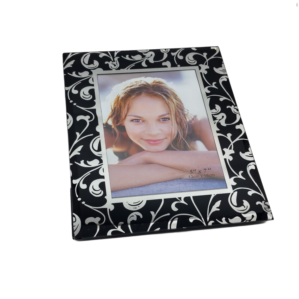 Vintage Picture Frame With Cirrus Pattern,Real Glass Photo Frame For Wall And Tabletop Display Family Office