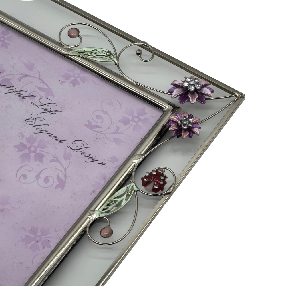 Picture Frame With Embossed Vintage Flora,Real Glass Photo Frame For Wall And Tabletop Display Family Office