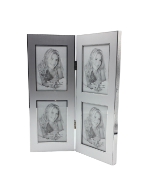 Hinged Double Simply Silver Metal Picture Frame With Silver Edge