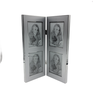 Hinged Double Simply Silver Metal Picture Frame With Silver Edge