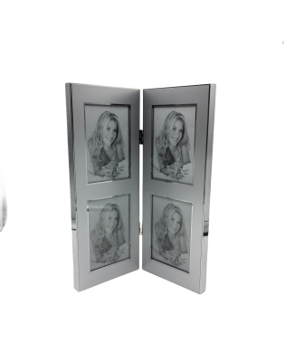 Hinged Double Simply Silver Metal Picture Frame With Silver Edge