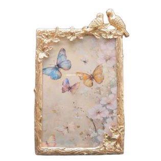 Gold Metal Picture Frame With Embossed Birds And Flowers,Picture Frames For Wall And Tabletop Display Family Office