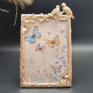 Gold Metal Picture Frame With Embossed Birds And Flowers,Picture Frames For Wall And Tabletop Display Family Office
