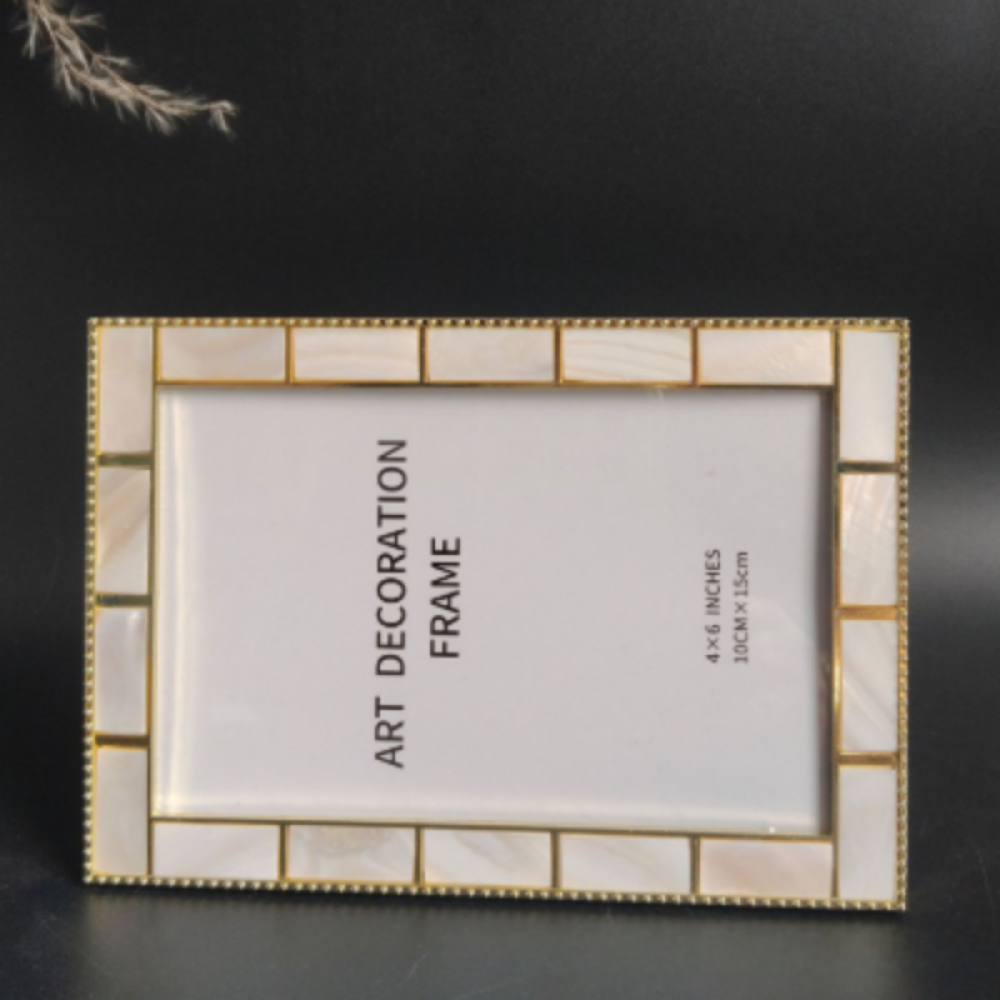 Natural Shell Inlay Picture Frame With Gold Metal Edge,Picture Frames For Wall And Tabletop Display Family Office