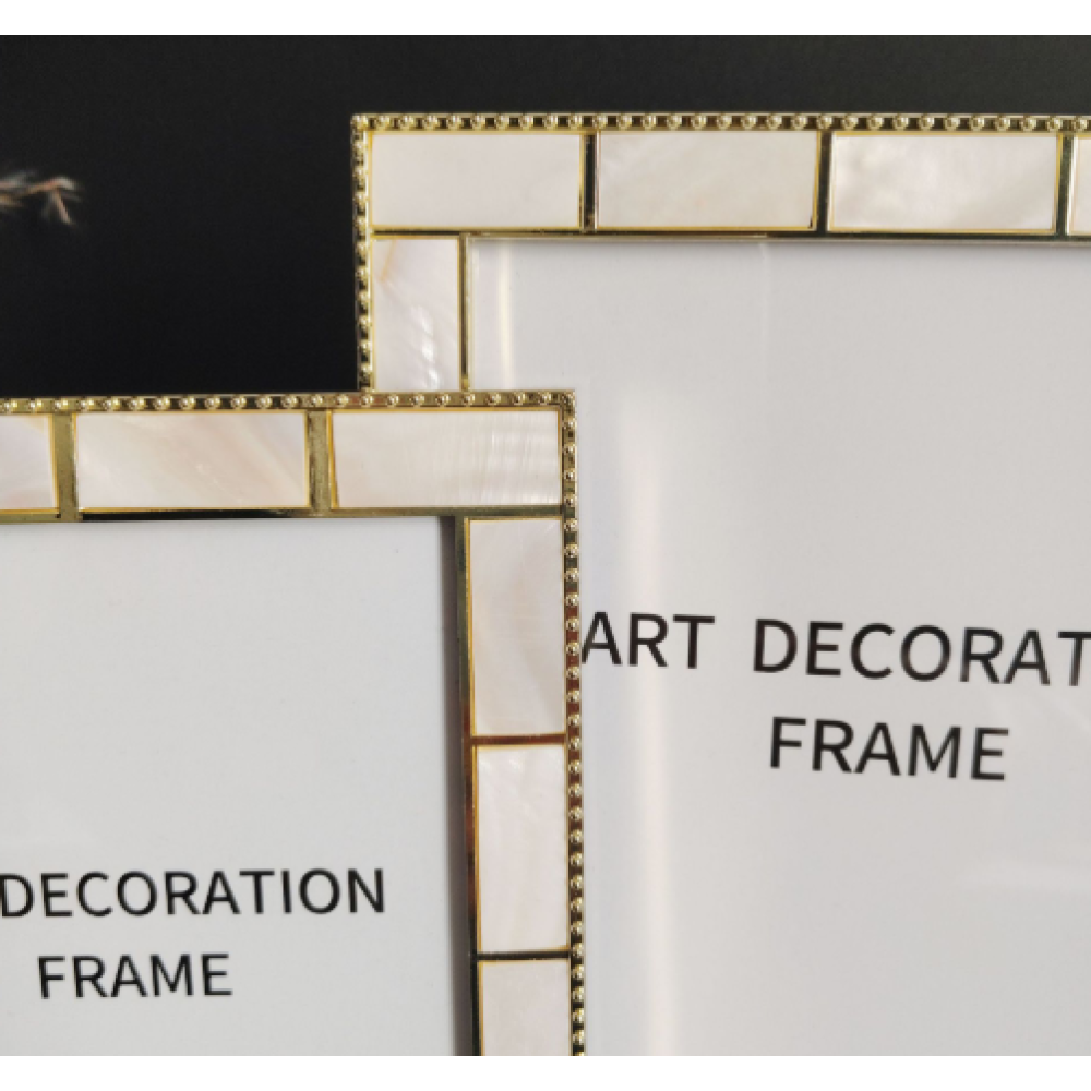 Natural Shell Inlay Picture Frame With Gold Metal Edge,Picture Frames For Wall And Tabletop Display Family Office