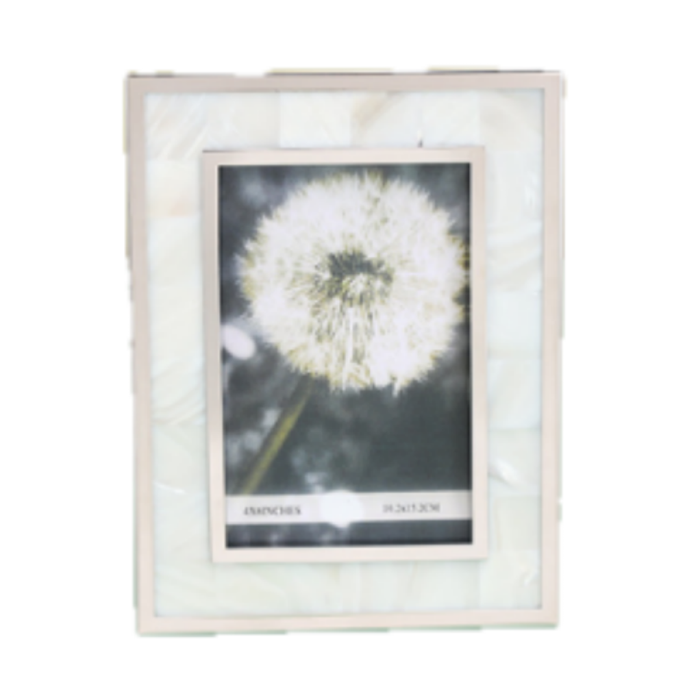 Natural Shell Inlay Picture Frame With Silver Metal Edge,Picture Frames For Wall And Tabletop Display Family Office