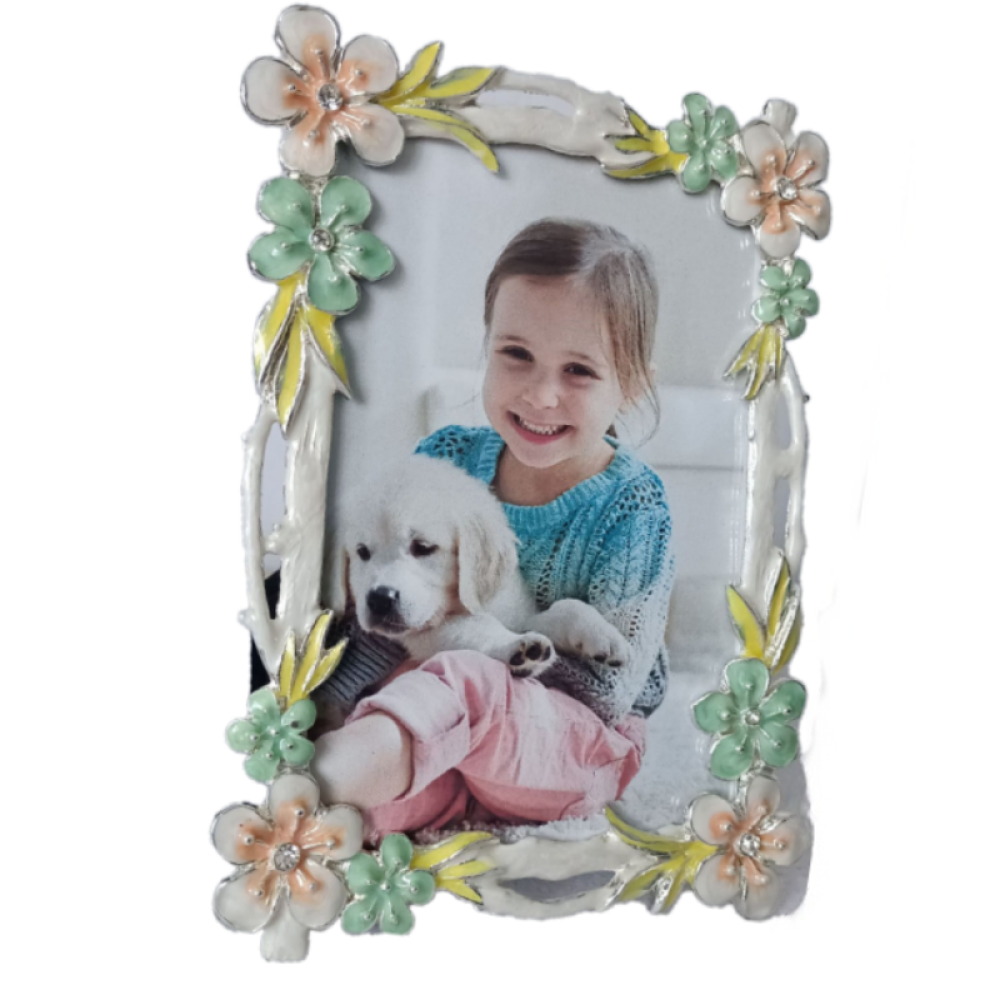 Enamel Flora Picture Frame With Black Edge,Picture Frames For Wall And Tabletop Display Family Office