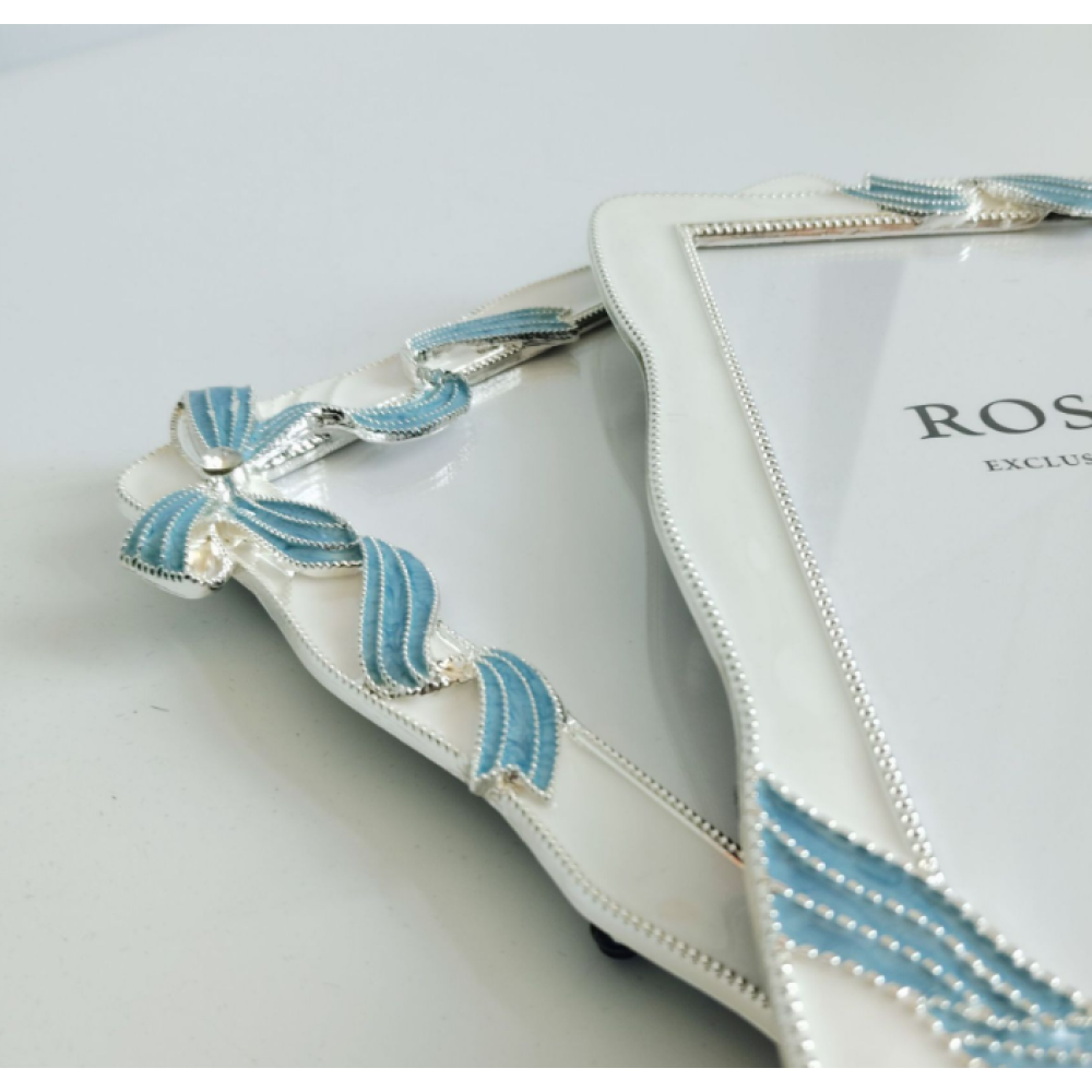 Enamel Blue Bow Picture Frame With Black Edge,Picture Frames For Wall And Tabletop Display Family Office