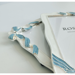 Enamel Blue Bow Picture Frame With Black Edge,Picture Frames For Wall And Tabletop Display Family Office