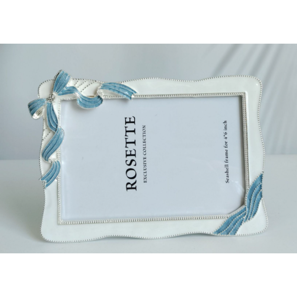 Enamel Blue Bow Picture Frame With Black Edge,Picture Frames For Wall And Tabletop Display Family Office