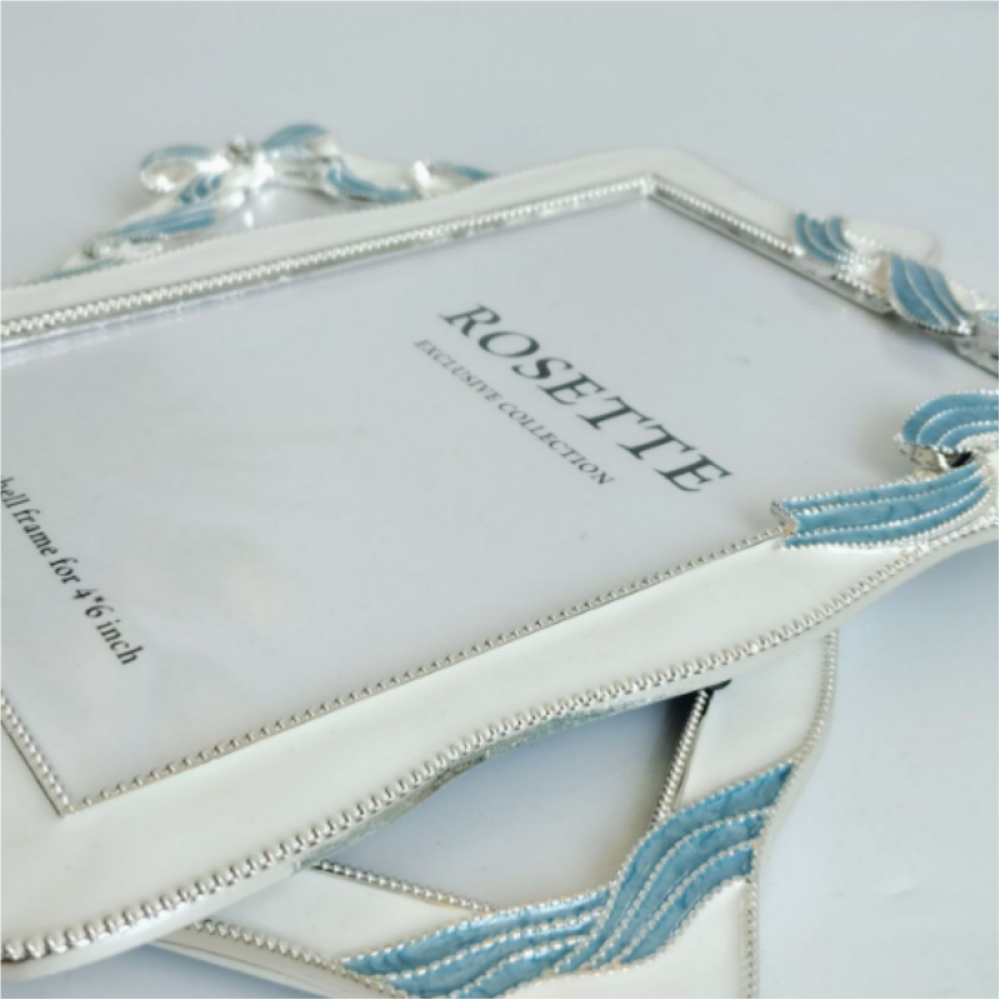 Enamel Blue Bow Picture Frame With Black Edge,Picture Frames For Wall And Tabletop Display Family Office