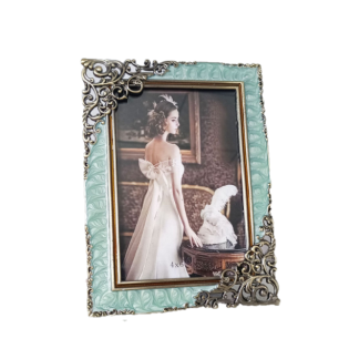 Vintage Enamel Picture Frame,Green Ornate Picture Frames For Wall And Tabletop Display Family Office