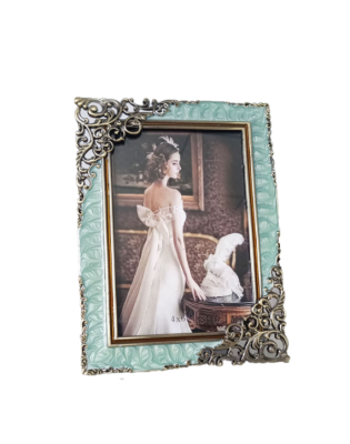 Vintage Enamel Picture Frame,Green Ornate Picture Frames For Wall And Tabletop Display Family Office
