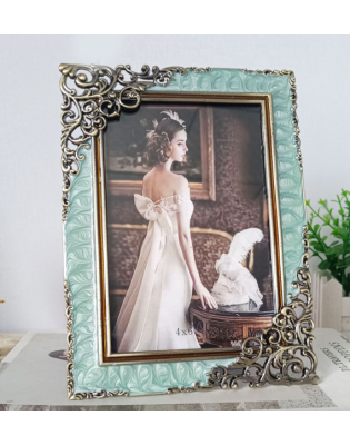 Vintage Enamel Picture Frame,Green Ornate Picture Frames For Wall And Tabletop Display Family Office